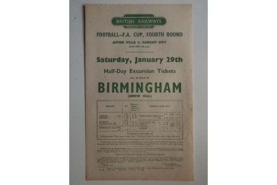 1949 ASTON VILLA V CARDIFF CITY FA CUP BRITISH RAIL HANDBILL