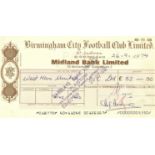 ORIGINAL 1974 BIRMINGHAM CITY CHEQUE TO WEST HAM UNITED