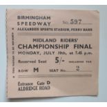 SPEEDWAY - MIDLAND RIDERS CHAMPIONSHIP FINAL AT BIRMINGHAM 1950'S OR 60'S TICKET