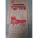 BRISTOL CITY 1950'S PROGRAMMES X 3 ( HOME & AWAY )