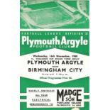 1960/61 LEAGUE CUP FIRST SEASON PLYMOUTH V BIRMINGHAM THIRD ROUND REPLAY