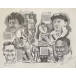 CRICKET - ''KNIGHTS OF CRICKET'' PRINT HAND SIGNED BY COWDREY, SOBERS & HADLEE