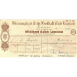 ORIGINAL 1969 BIRMINGHAM CITY WAGES CHEQUE TO DENIS THWAITES HAND SIGNED