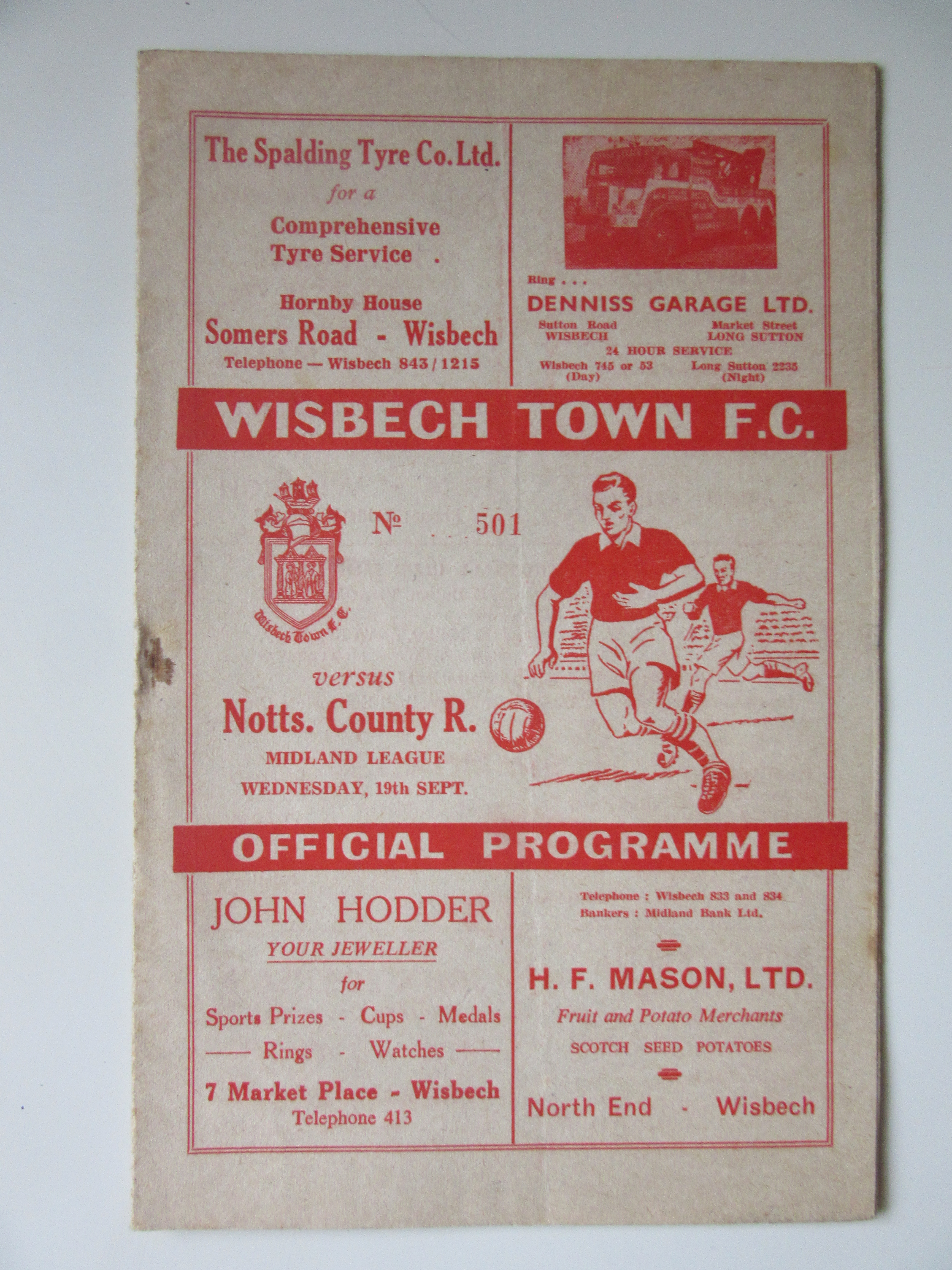 1950's WISBECH TOWN V NOTTS COUNTY RESERVES 1956-57
