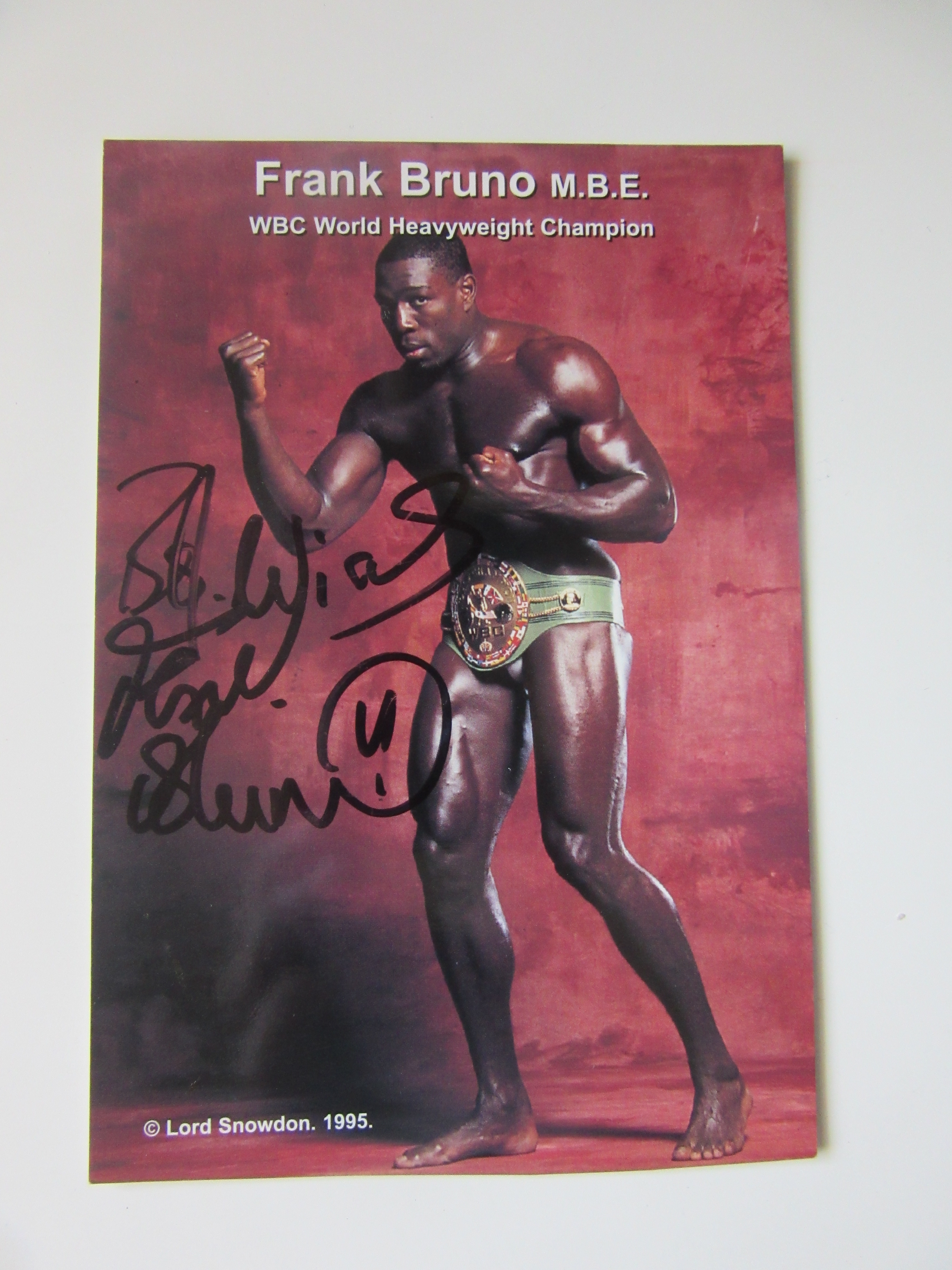 BOXING - FRANK BRUNO HAND SIGNED PUBLICITY CARD