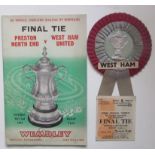 1964 FA CUP FINAL PRESTON V WEST HAM - PROGRAMME, TICKET & WEST HAM ROSETTE