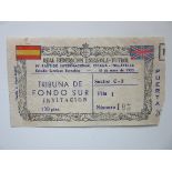 1955 SPAIN V ENGLAND TICKET - DUNCAN EDWARDS PLAYING FOR ENGLAND