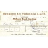 ORIGINAL 1979 BIRMINGHAM CITY CHEQUE TO LUTON TOWN