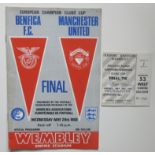 1968 EUROPEAN CUP FINAL MANCHESTER UNITED V BENFICA PROGRAMME AND TICKET