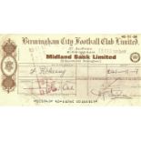 ORIGINAL 1969 BIRMINGHAM CITY WAGES CHEQUE TO FRED PICKERING