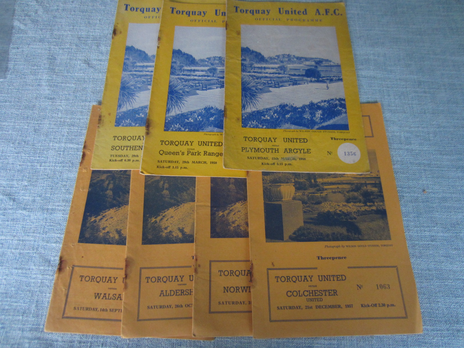 TORQUAY UNITED 1957-58 HOME PROGRAMMES X 7