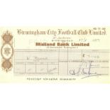 ORIGINAL 1971 BIRMINGHAM CITY WAGES CHEQUE TO KENNY BURNS