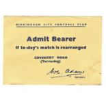 VINTAGE ORIGINAL BIRMINGHAM CITY TICKET