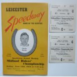 SPEEDWAY - 1953 MIDLAND RIDERS CHAMPIONSHIP AT LEICESTER PROGRAMME & 2 TICKETS