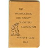 CRICKET - 1960 WARWICKSHIRE C.C.C. EX PLAYERS' MEMBERSHIP CARD