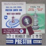 1964 FA CUP FINAL PRESTON V WEST HAM - PROGRAMME, PRESTON ROSETTE, PRESTON SOUVENIR BOOK & CARD HAT