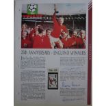 WORLD CUP 1966 - 2 X A4 SIZE PAGES WESTMINSTER MASTER FILE SIGNED B. MOORE, RAMSEY, HURST & PETERS