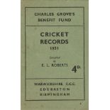 CRICKET - CHARLIE GROVE WARWICKSHIRE C.C.C. 1951 BENEFIT FUND BOOKLET  Compiled by E.L. Roberts.