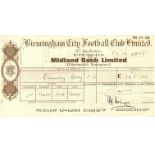 ORIGINAL 1975 BIRMINGHAM CITY CHEQUE TO COVENTRY CITY