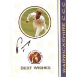 CRICKET - TREVOR PENNEY WARWICKSHIRE HAND SIGNED CARD