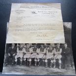 ARSENAL - FULLY SIGNED ORIGINAL TEAM PHOTO AND LETTER TO A SUPPORTER FROM 1934-35 SEASON