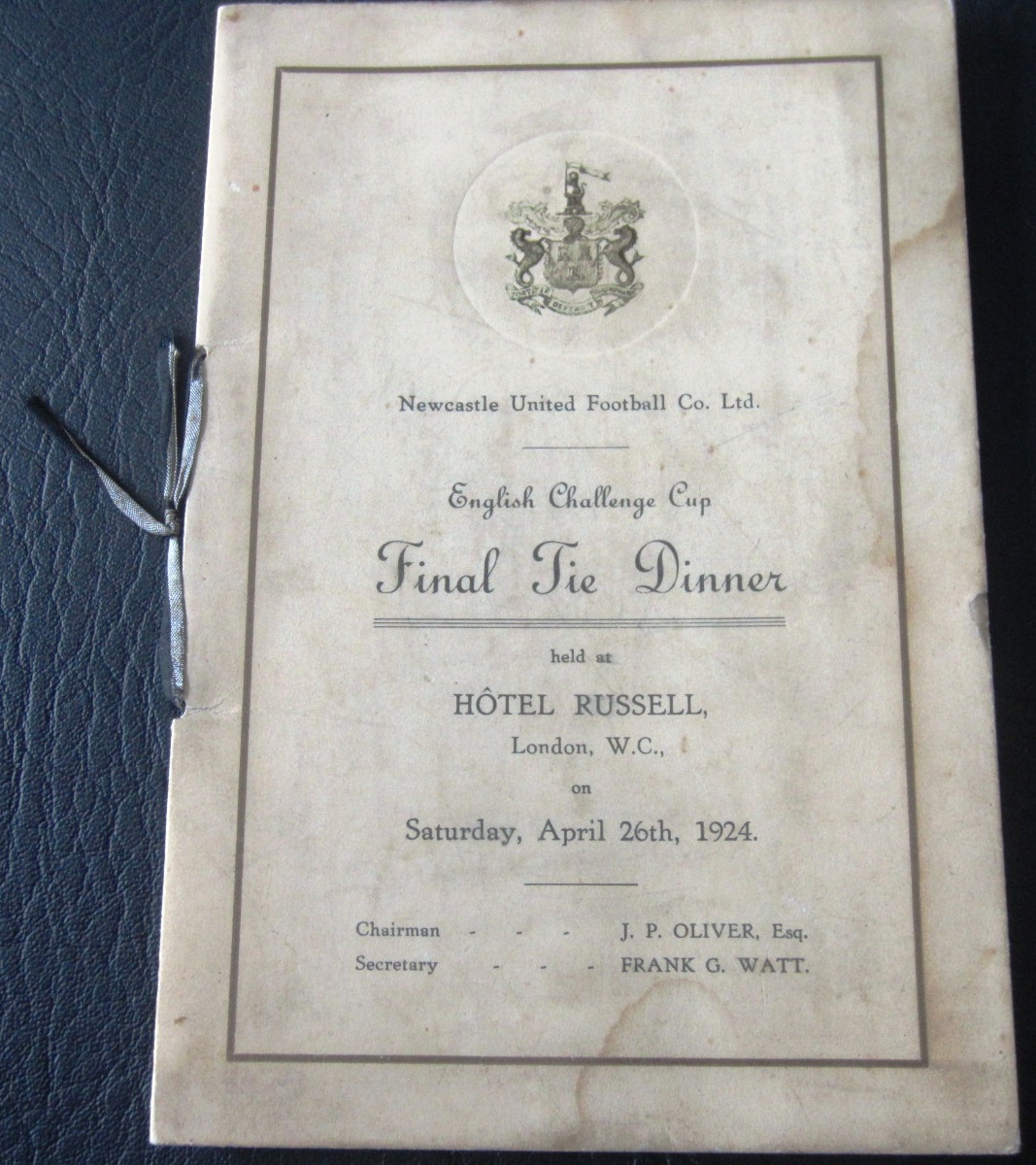 NEWCASTLE - MENU FOR THE 1924 FA CUP FINAL WITH AUTOGRAPHS