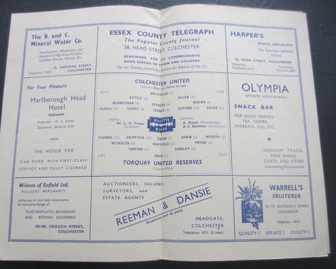 1948-49 COLCHESTER UNITED V TORQUAY UNITED RESERVES - Image 2 of 2