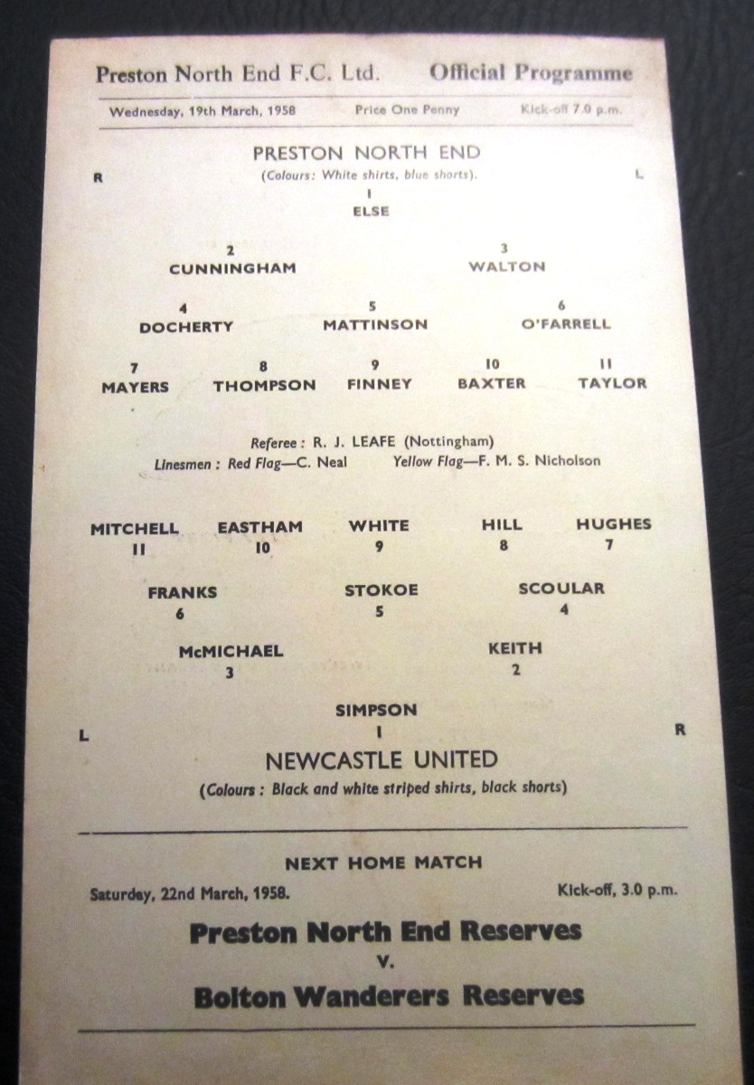 1957-58 PRESTON V NEWCASTLE UNITED