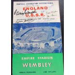 1958 ENGLAND V USSR PROGRAMME AUTOGRAPHED BY 9 ENGLAND PLAYERS