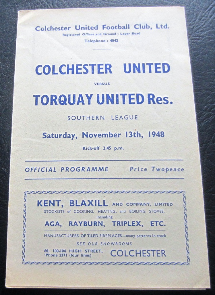 1948-49 COLCHESTER UNITED V TORQUAY UNITED RESERVES