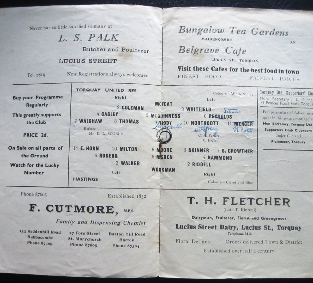 1948-49 TORQUAY UNITED RESERVES V HASTINGS - Image 2 of 2