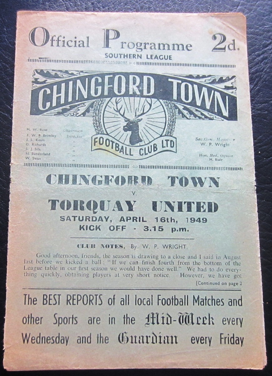 1948-49 CHINGFORD TOWN V TORQUAY UNITED RESERVES