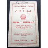 1941 WAR CUP FINAL REPLAY AT BLACKBURN - ARSENAL V PRESTON ( FULLY SIGNED BY THE ARSENAL TEAM )