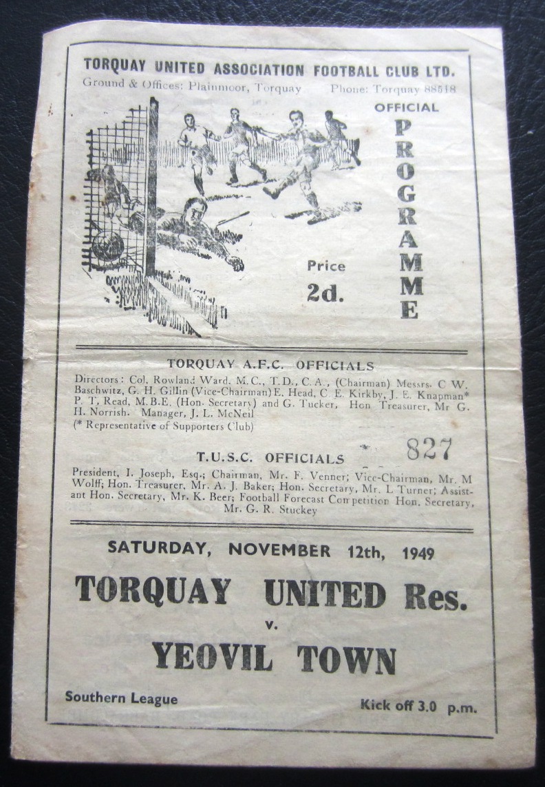 1949-50 TORQUAY UNITED RESERVES V YEOVIL TOWN