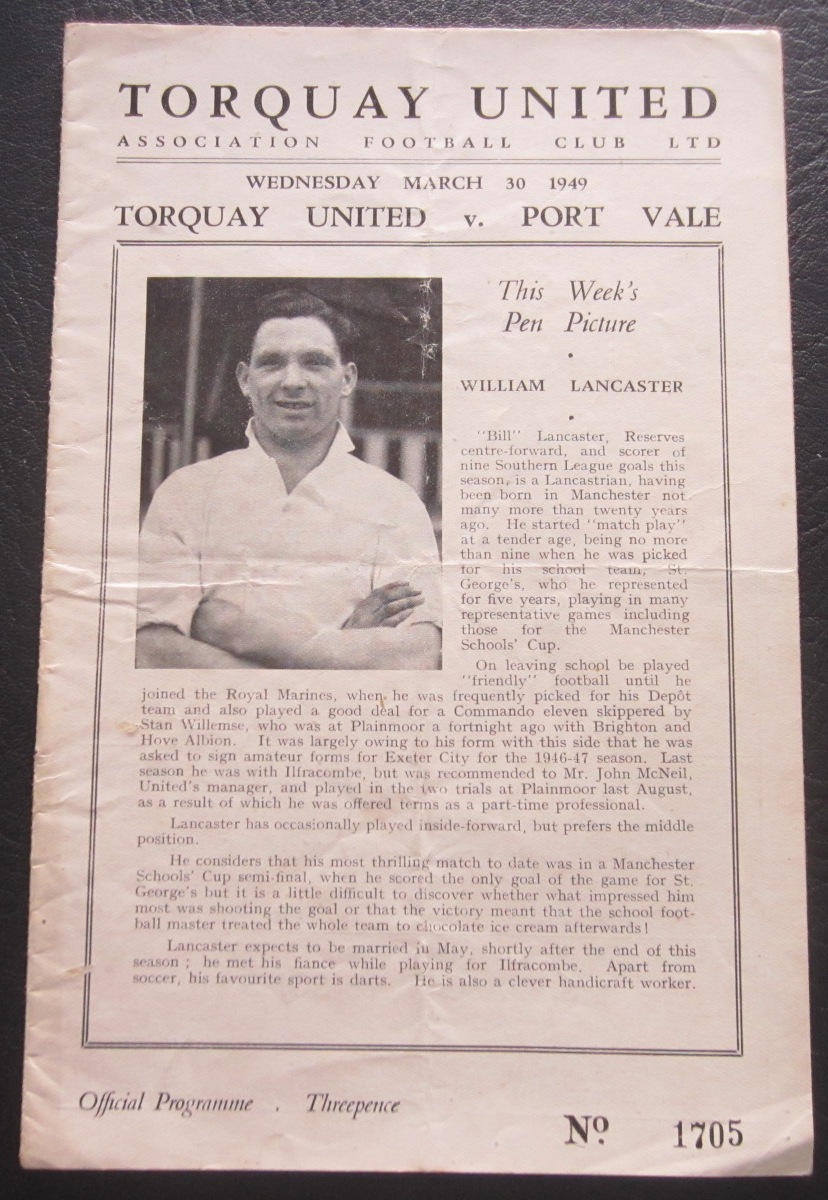 1948-49 TORQUAY UNITED V PORT VALE