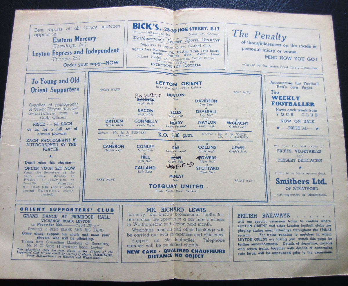 1948-49 LEYTON ORIENT V TORQUAY UNITED - Image 2 of 2