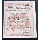1927 FA CUP FINAL ORIGINAL TICKET ARSENAL V CARDIFF