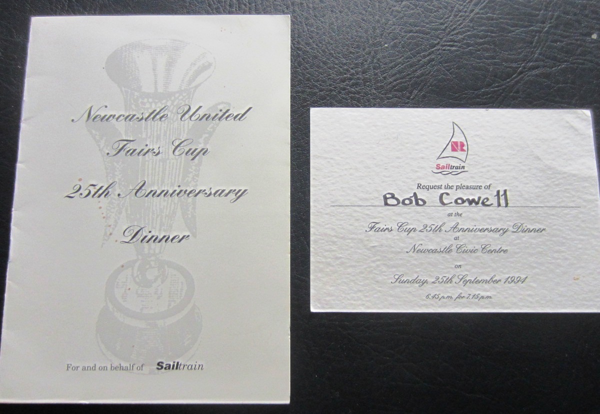 NEWCASTLE UTD 25TH ANNIVERSARY OF FAIRS CUP WIN MENU AND TICKET BOTH MULTI SIGNED