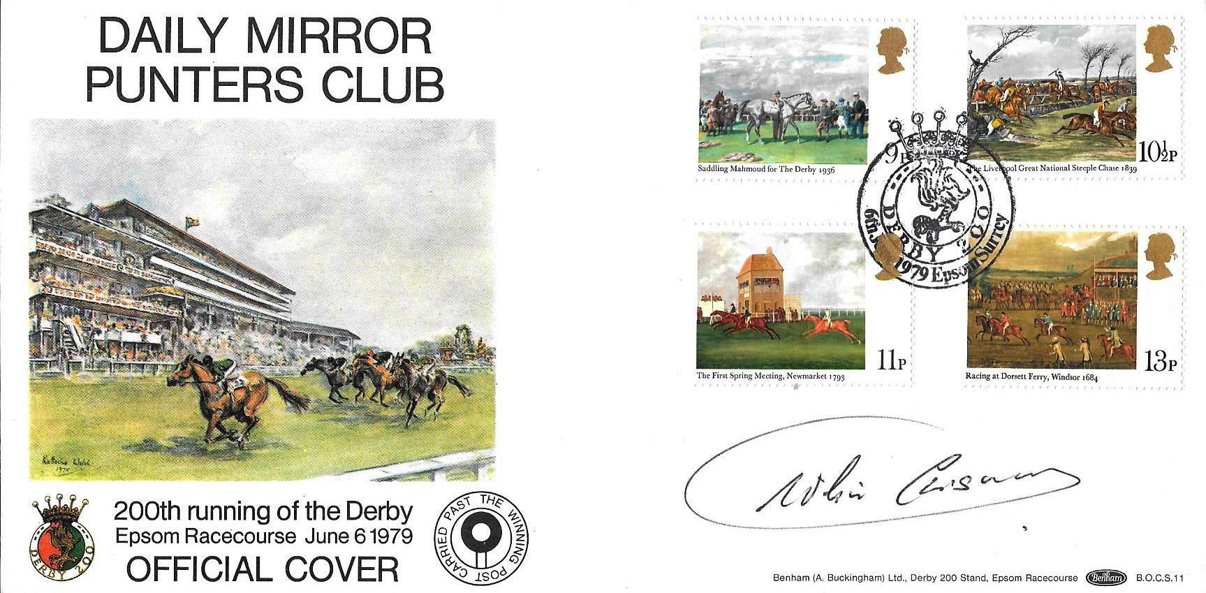 HORSE RACING - 1979 DERBY POSTAL COVER AUTOGRAPHED BY WILLIE CARSON
