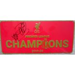 LIVERPOOL - 2019-20 CHAMPIONS METAL SIGN AUTOGRAPHED BY SHAQUIRI