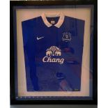 EVERTON 2013-14 SHIRT MULTI SIGNED & FRAMED