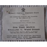 CRICKET - ENGLAND V WEST INDIES @ THE OVAL SURREY 1957 VIP TICKET