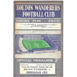 1962/63 BOLTON V BIRMINGHAM DECEMBER 26TH POSTPONED