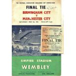 1956 F.A. CUP FINAL BIRMINGHAM V MANCHESTER CITY PROGRAMME & TICKET