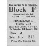 1951-52 SUNDELAND V STOKE CITY FA CUP TICKET
