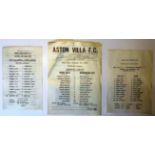 ASTON VILLA - RESERVE PROGRAMMES LIVERPOOL 68-699, MAN CITY 70-71 & WOLVES 80-81