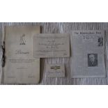 CRICKET - WARWICKSHIRE 1951 CHAMPIONSHIP DINNER MENU & INVITATION,