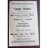 1950-51 TORQUAY UNITED V PAIGNTON CORINTHIANS - TWILT WATERS DISASTER FUND