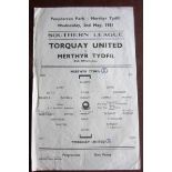 1950-51 MERTHYR TYDFIL V TORQUAY UNITED RESERVES - SOUTHERN LGE