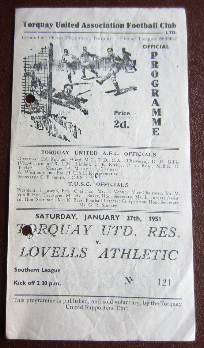 1950-51 TORQUAY UNITED RESERVES V LOVELLS ATHLETIC